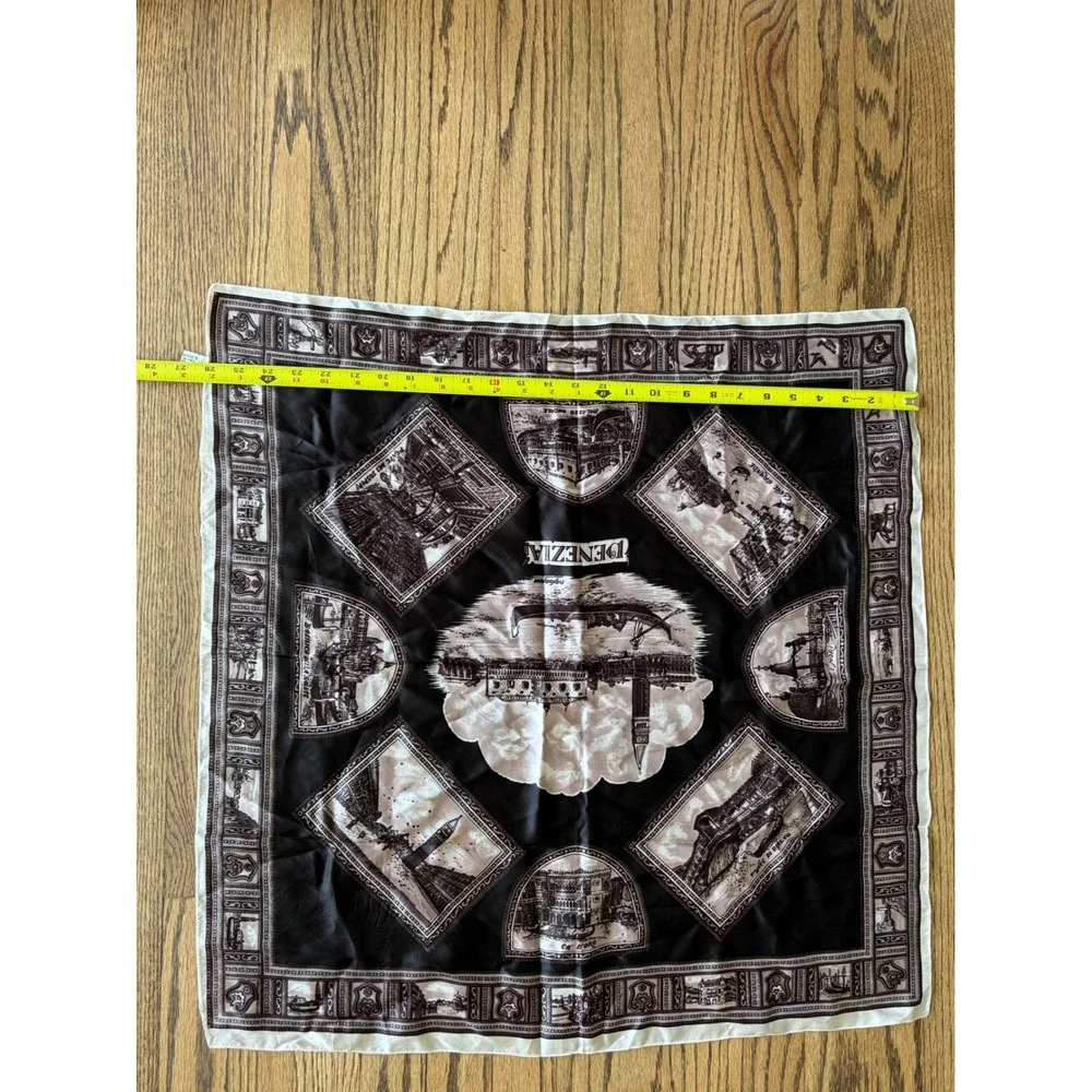 Vintage Venezia Venice Italy Souvenir Scarf Black White Acetate Square 27x27